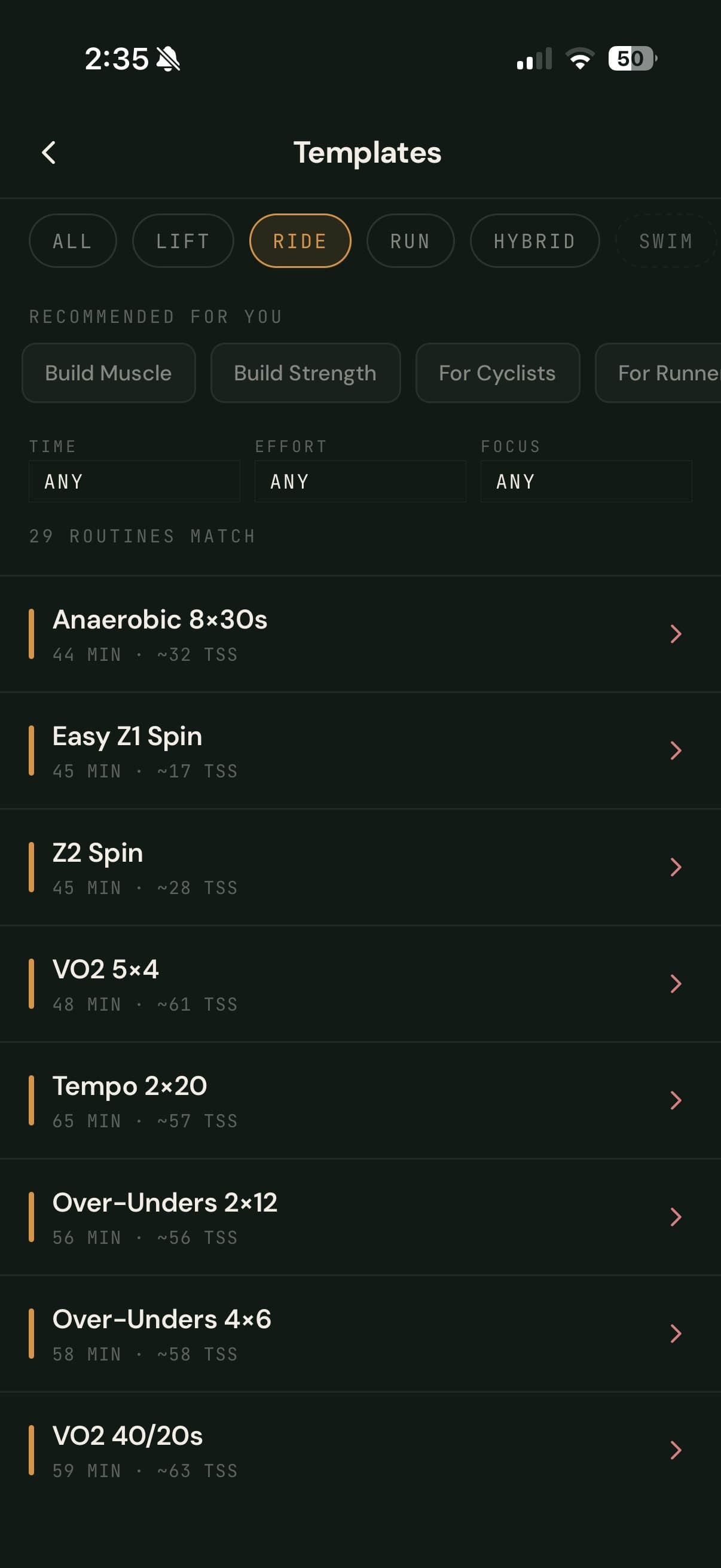 Ride library: structured interval routines with target TSS