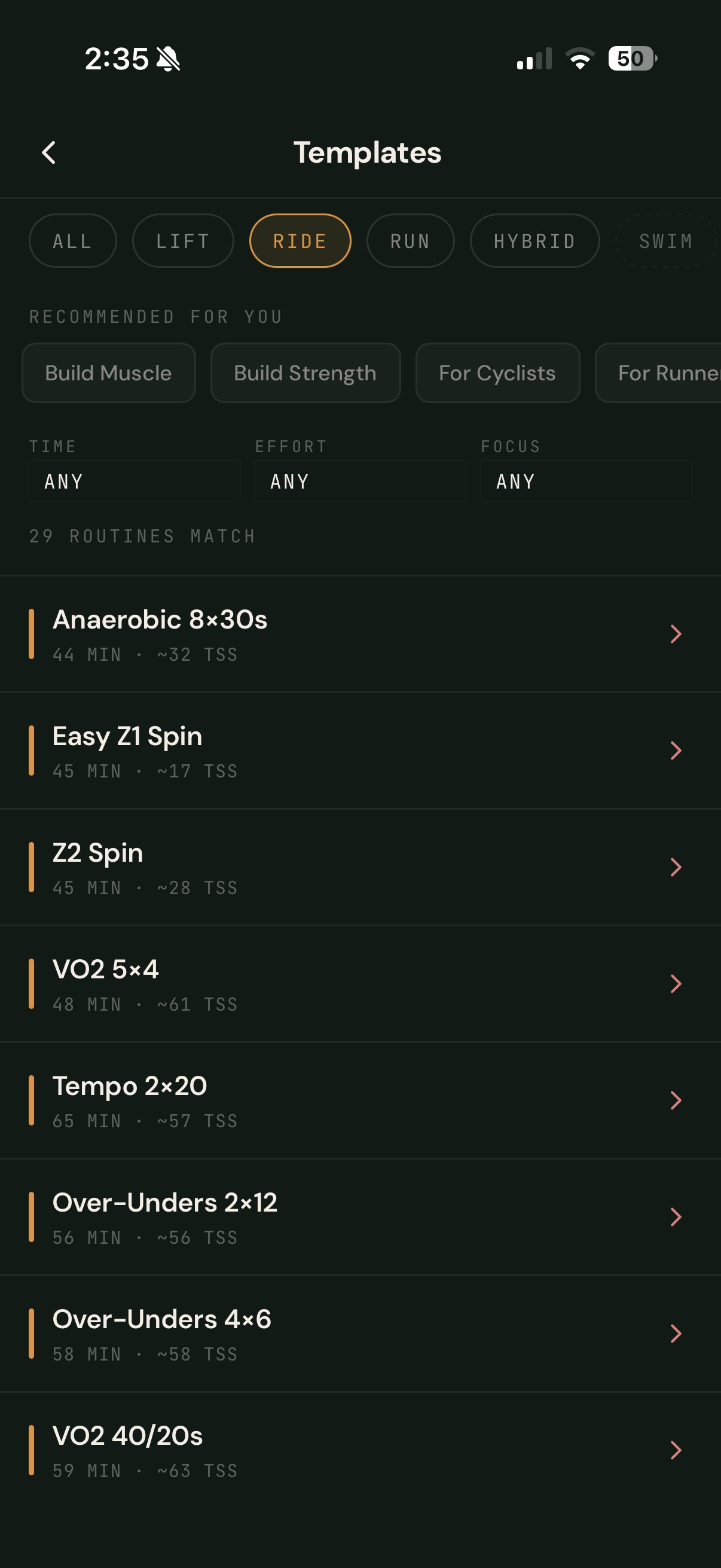 Ride library: structured interval routines with target TSS