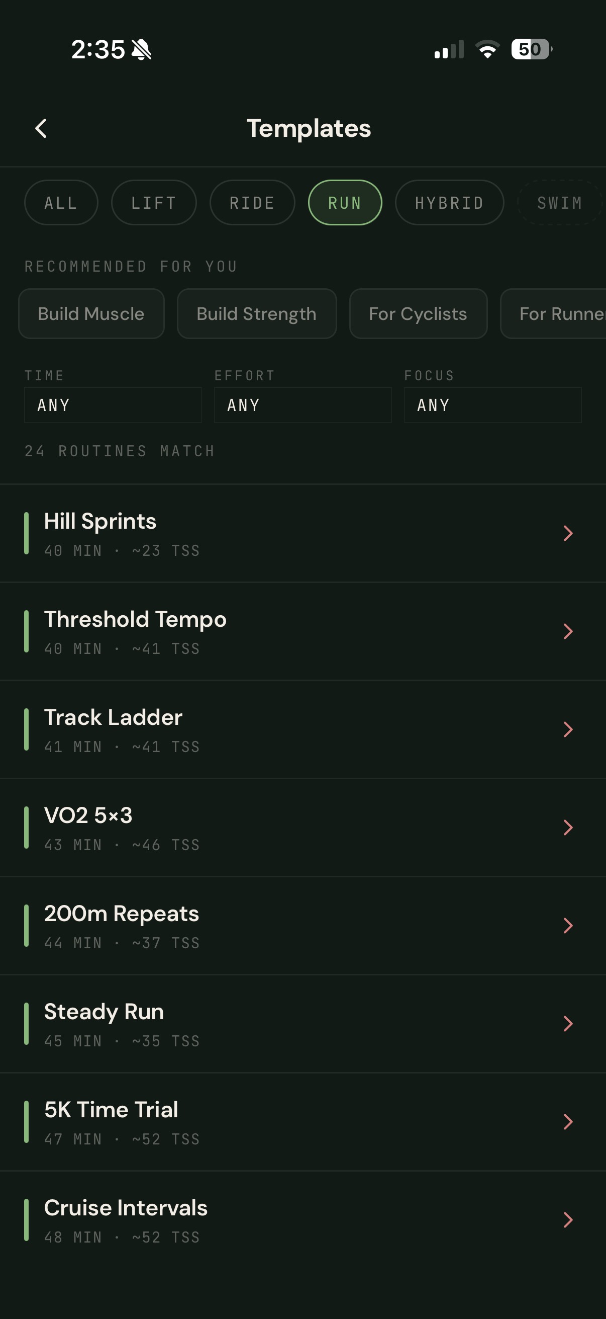 Run library: structured run workouts with target TSS